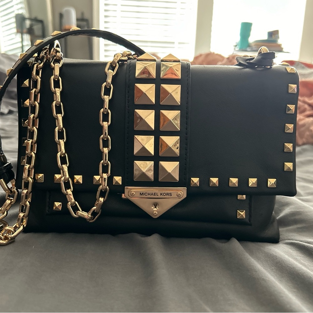 Michael Kors Cece Black Leather Studded Crossbody Bag